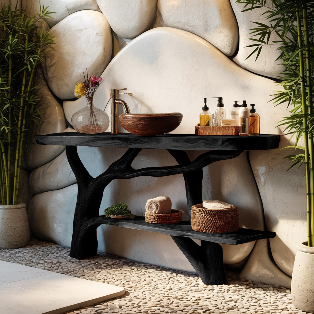 Handcrafted Wooden Live Edge Bathroom Vanity For Classic Bathroom Decor