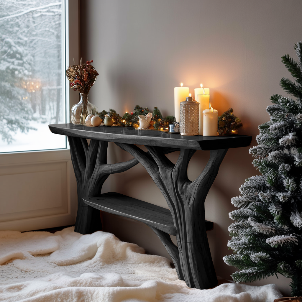 Farmhouse Live Edge Console Table For Holiday Living Room Accent