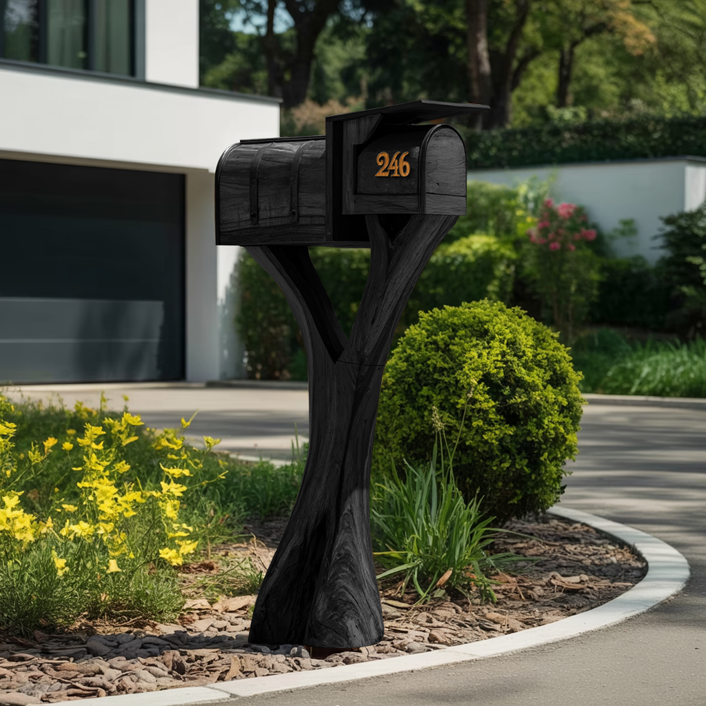 Farmhouse Wooden Sculpture Mailbox For Garden Yard Rustic Accent