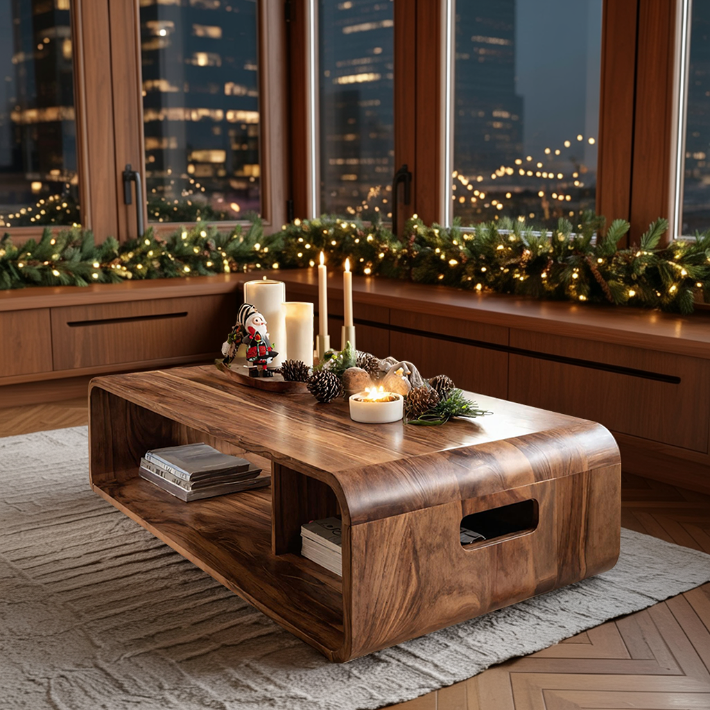 Farmhouse Live Edge Coffee Table For Holiday Entryway Design