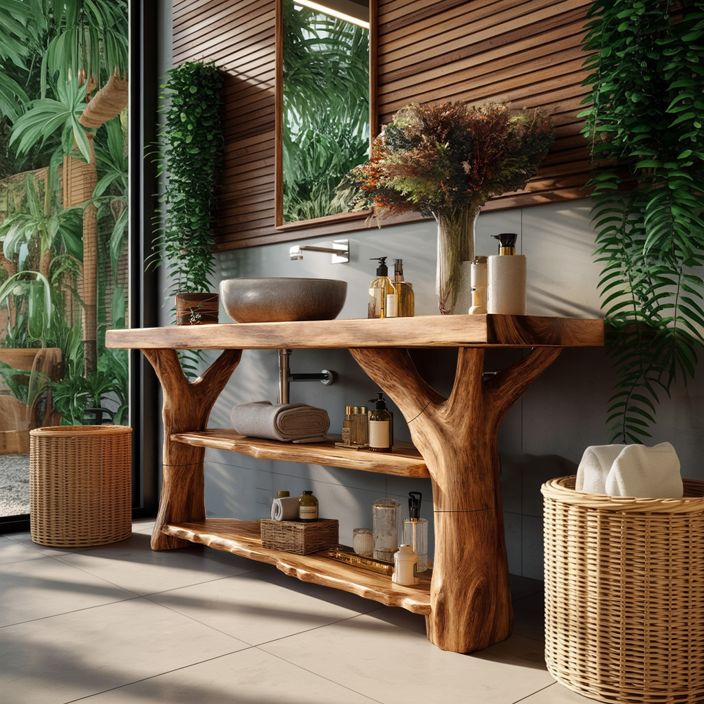 Handcrafted Live Edge Tree Trunk Vanity For Stylish Home Bathroom Decor