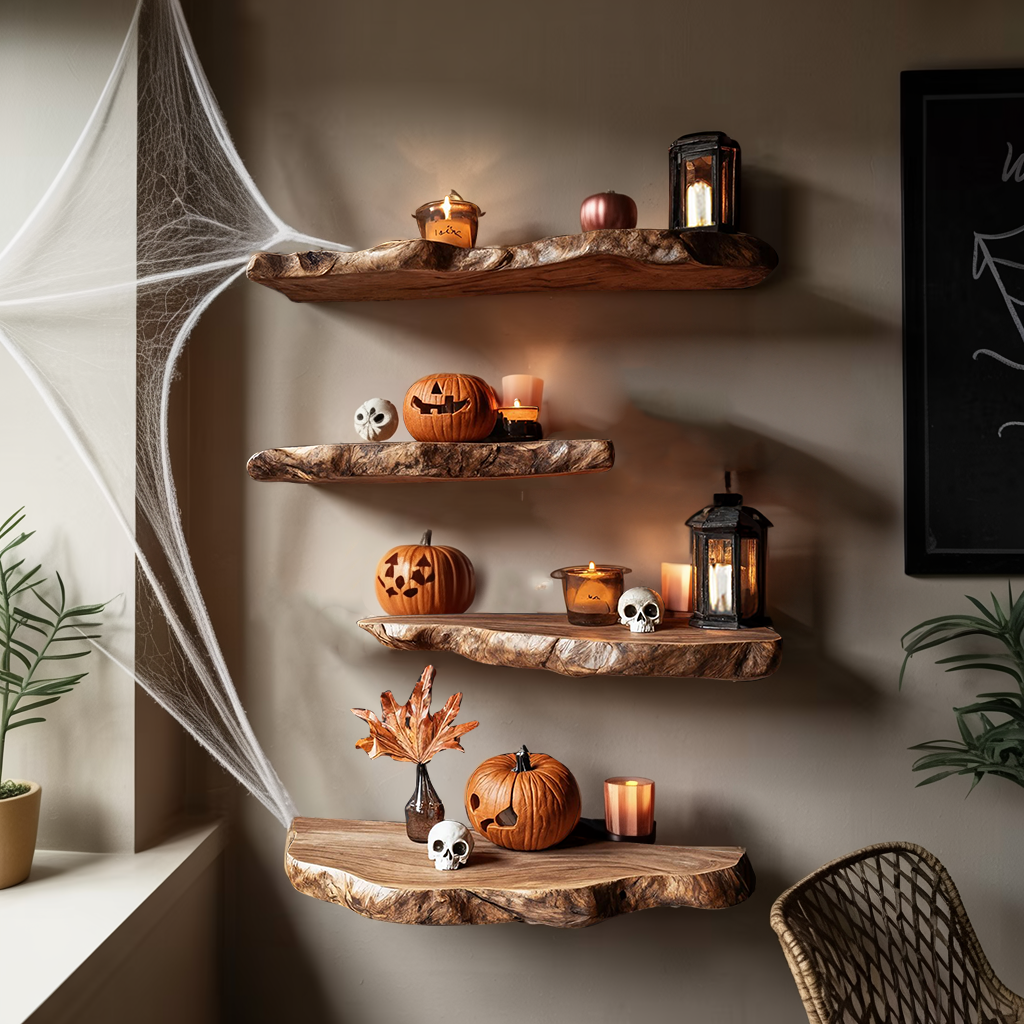 Handcrafted Live Edge Floating Shelf For Bedroom Unique Halloween Accent