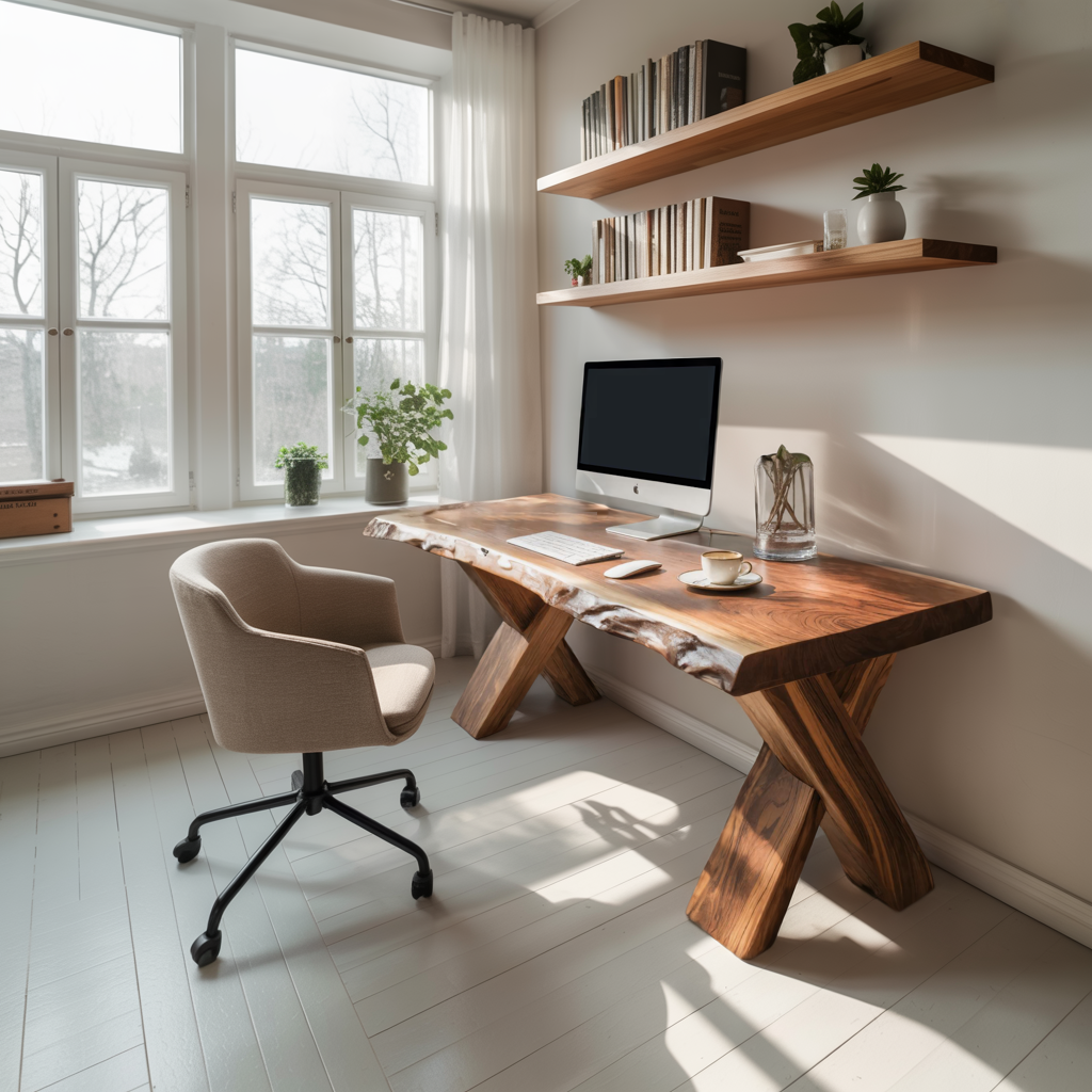 Live Edge Wooden Desk With X Legs For Rustic Home Office Or Studio