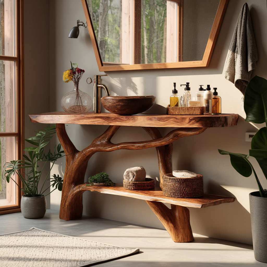 Handcrafted Wooden Live Edge Bathroom Vanity For Classic Bathroom Decor