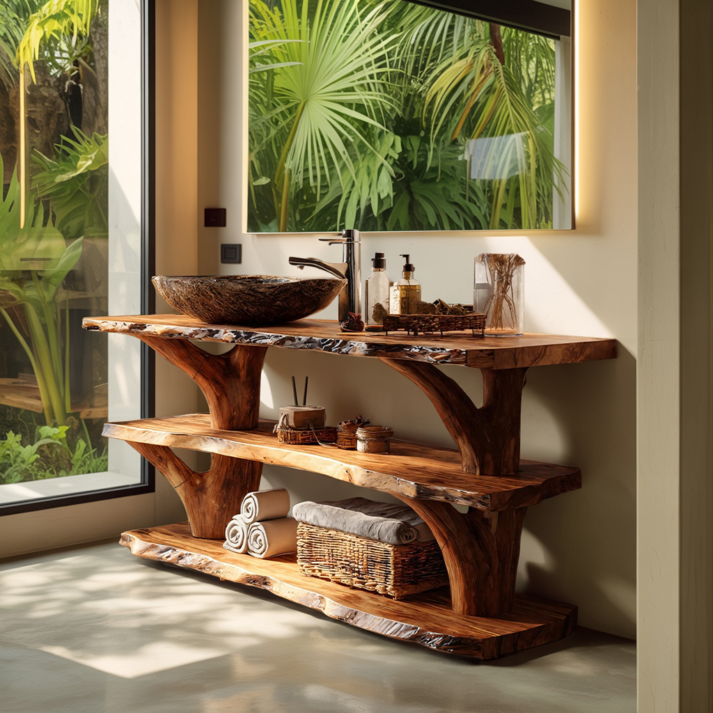 Handcrafted Solid Wood Bathroom Vanity For Luxury Bathroom Decoration