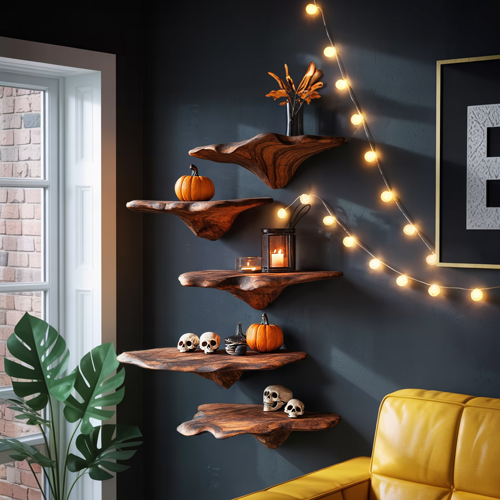 Modern Solid Wood Mushroom Shelf For Halloween Furniture Decor