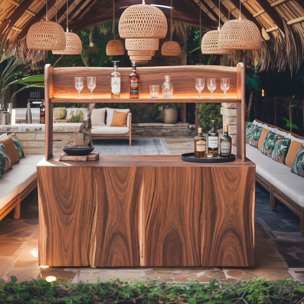 Outdoor Live Edge Bar Table With Curved Shelf For Patio Or Garden