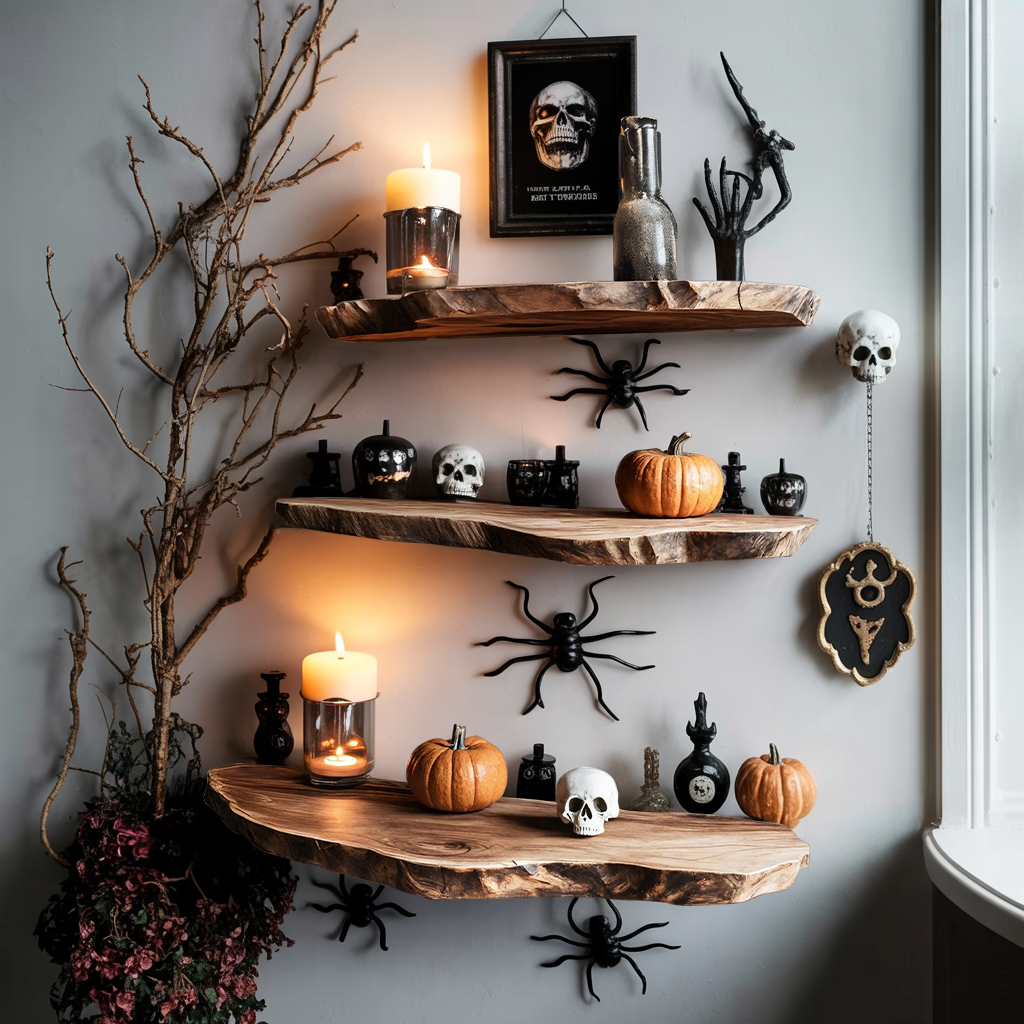 Mid Century Live Edge Floating Shelf For Furniture Decor Halloween Display
