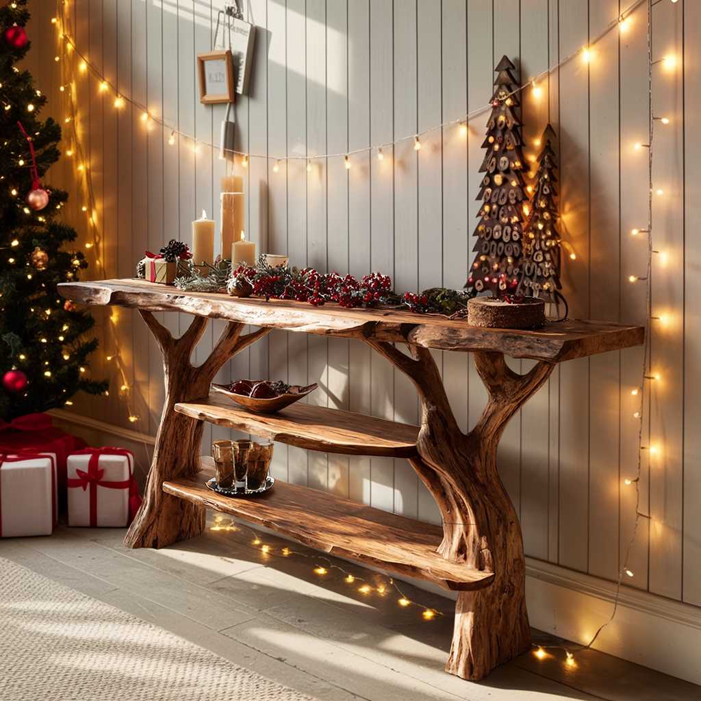 Rustic Handcrafted Wooden Console Table For Christmas Entryway Decor