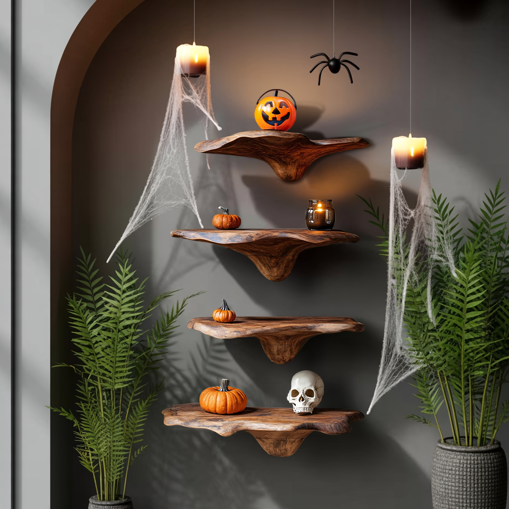 Handcrafted Live Edge Mushroom Shelf For Halloween Entryway