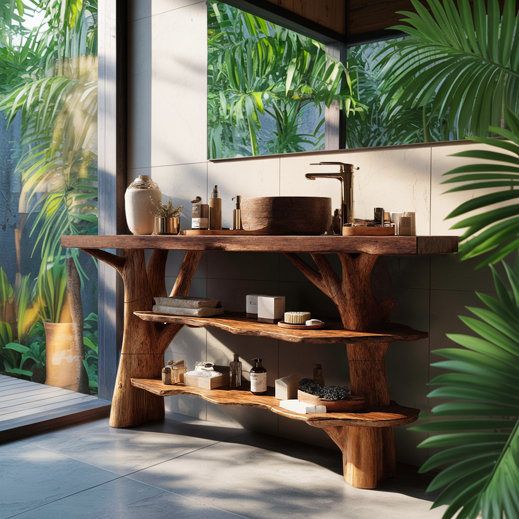 Modern Wooden Live Edge Bathroom Vanity For Luxury Bathroom Furniture