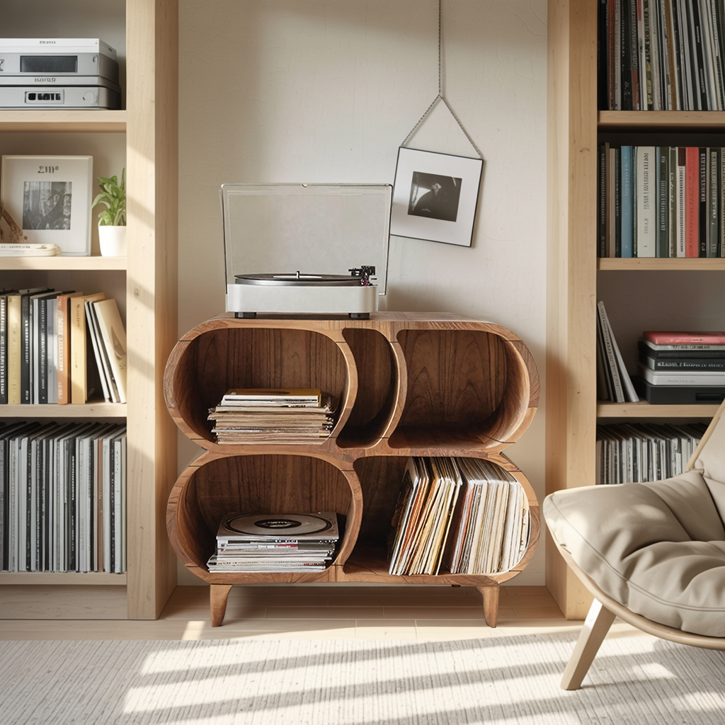 Farmhouse Wood Record Player Stand For Furniture Decor