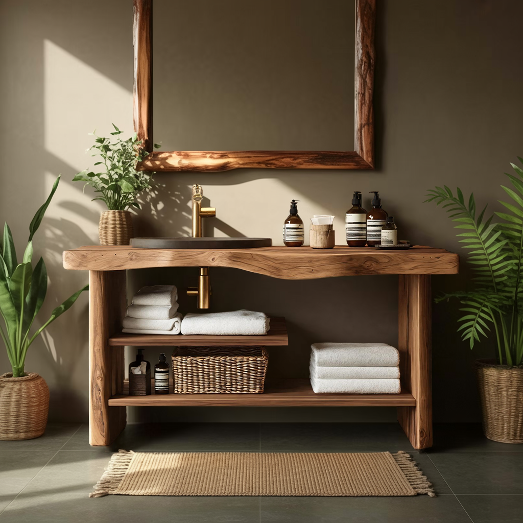 Handcrafted Wooden Storage Vanity For Bathroom Decor
