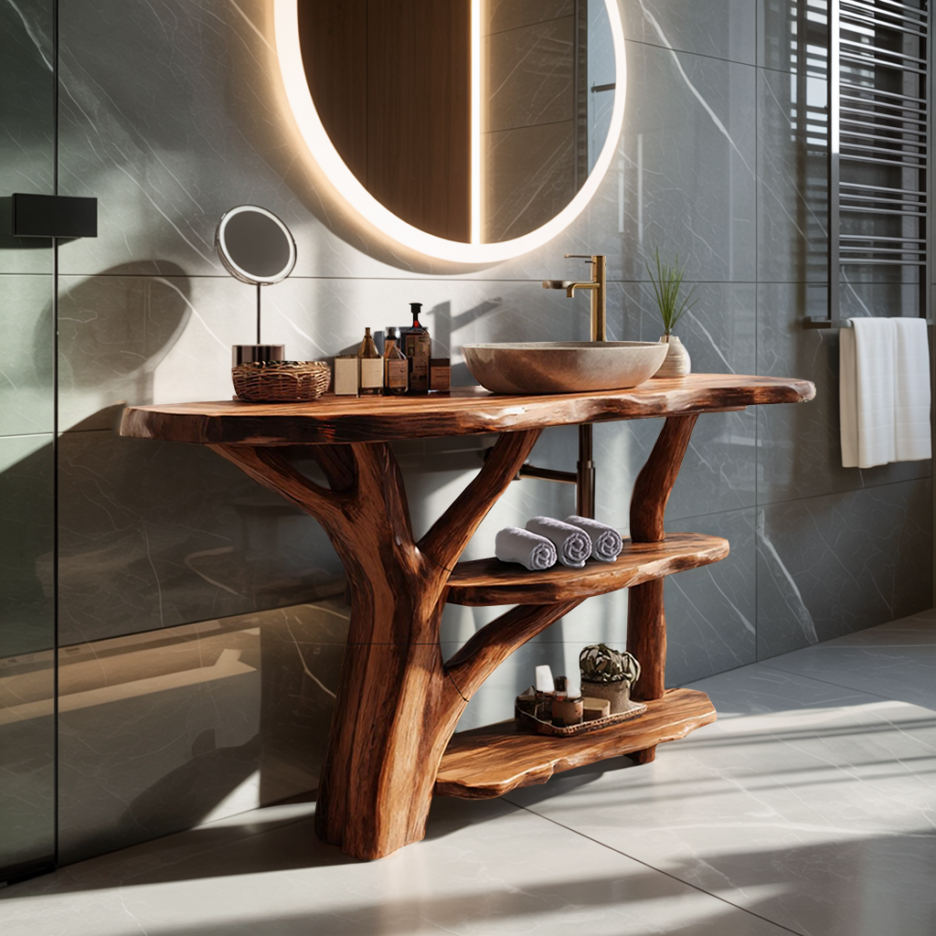 Modern Wooden Live Edge Bathroom Vanity For Stylish Furniture Design
