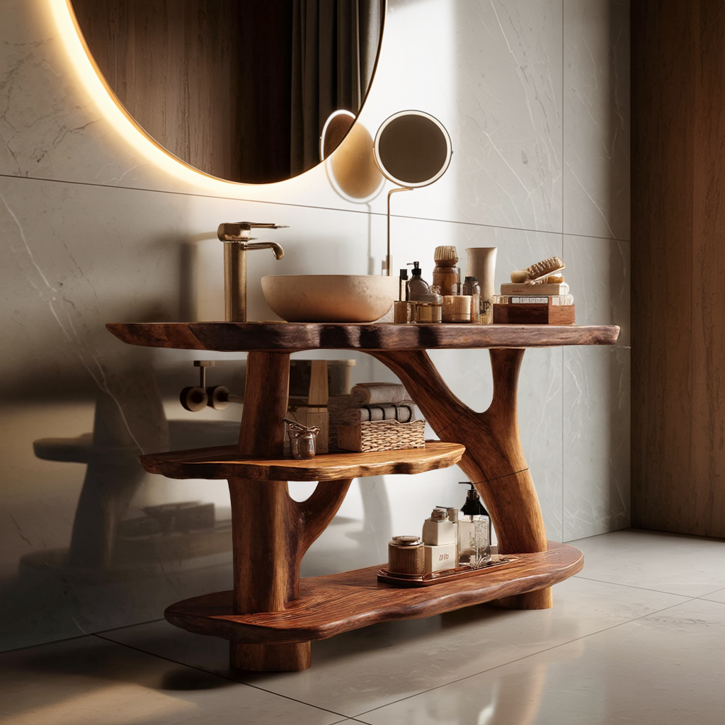 Farmhouse Live Edge Tree Trunk Vanity For Country Style Furniture Decor