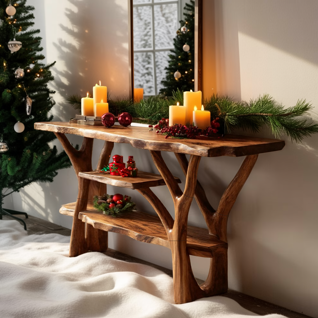 Handcrafted Solid Wood Console Table For Christmas Furniture Entryway Decor