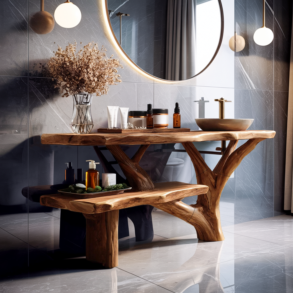 Farmhouse Wooden Live Edge Bathroom Vanity For Bathroom Design