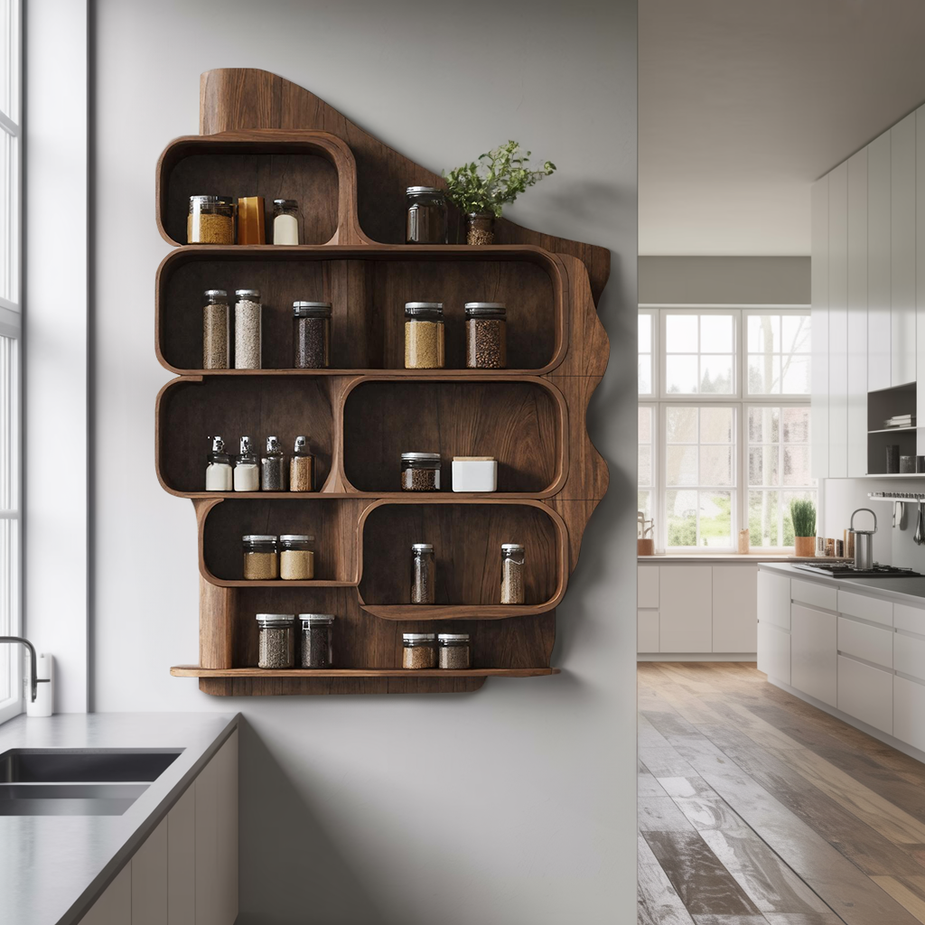 Handmade Wooden Spice Rack For Farmhouse Kitchen Wall