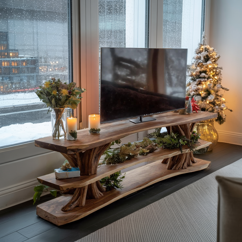 Modern Wooden Live Edge TV Console For Cozy Winter Living Room