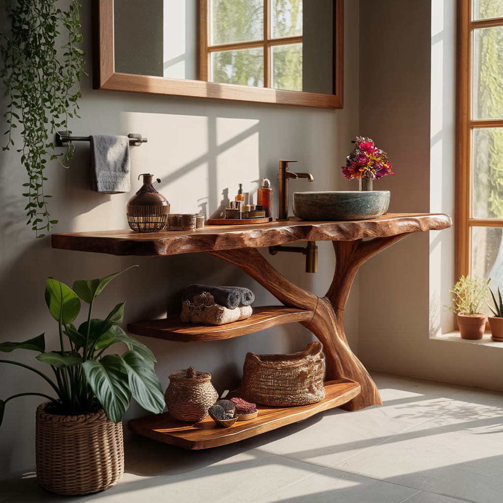 Modern Live Edge Tree Trunk Vanity For Stylish Bathroom Home Design