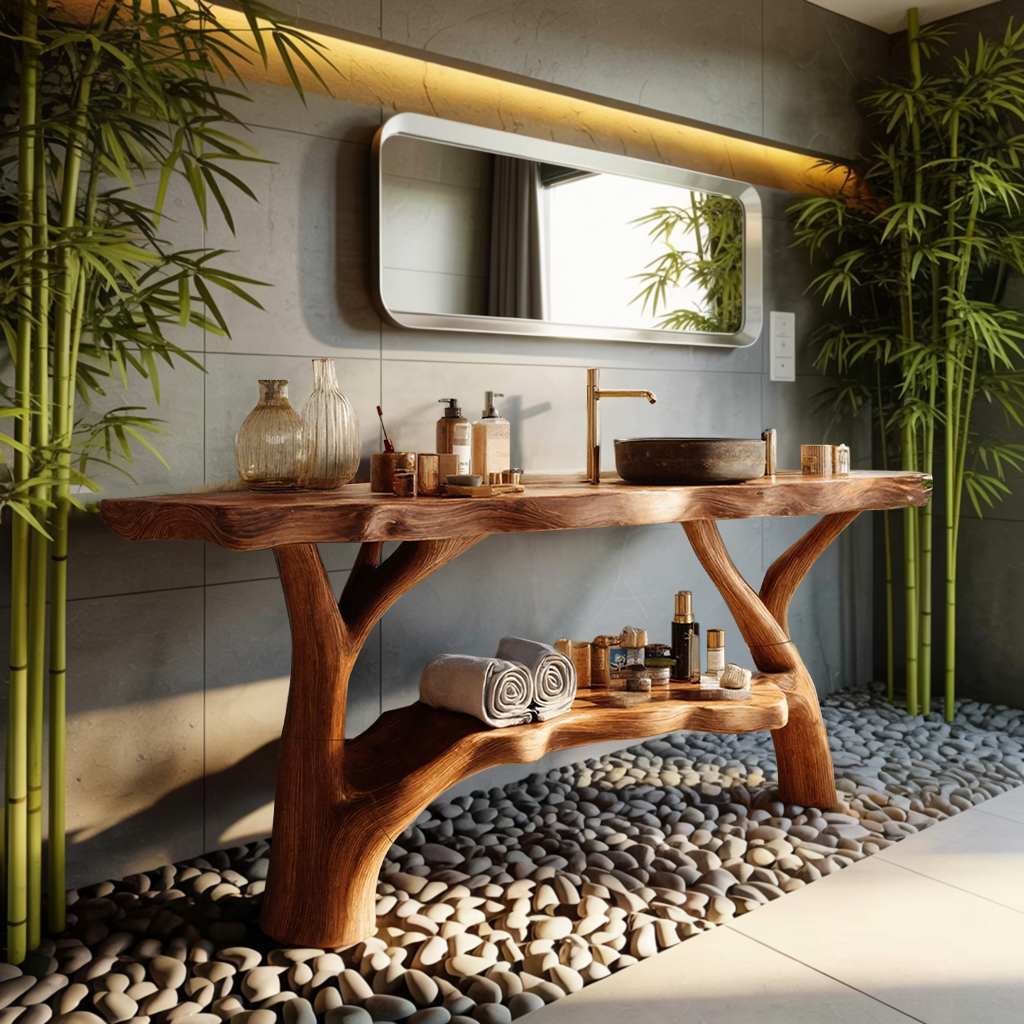 Farmhouse Wooden Live Edge Bathroom Vanity For Country Rustic Design