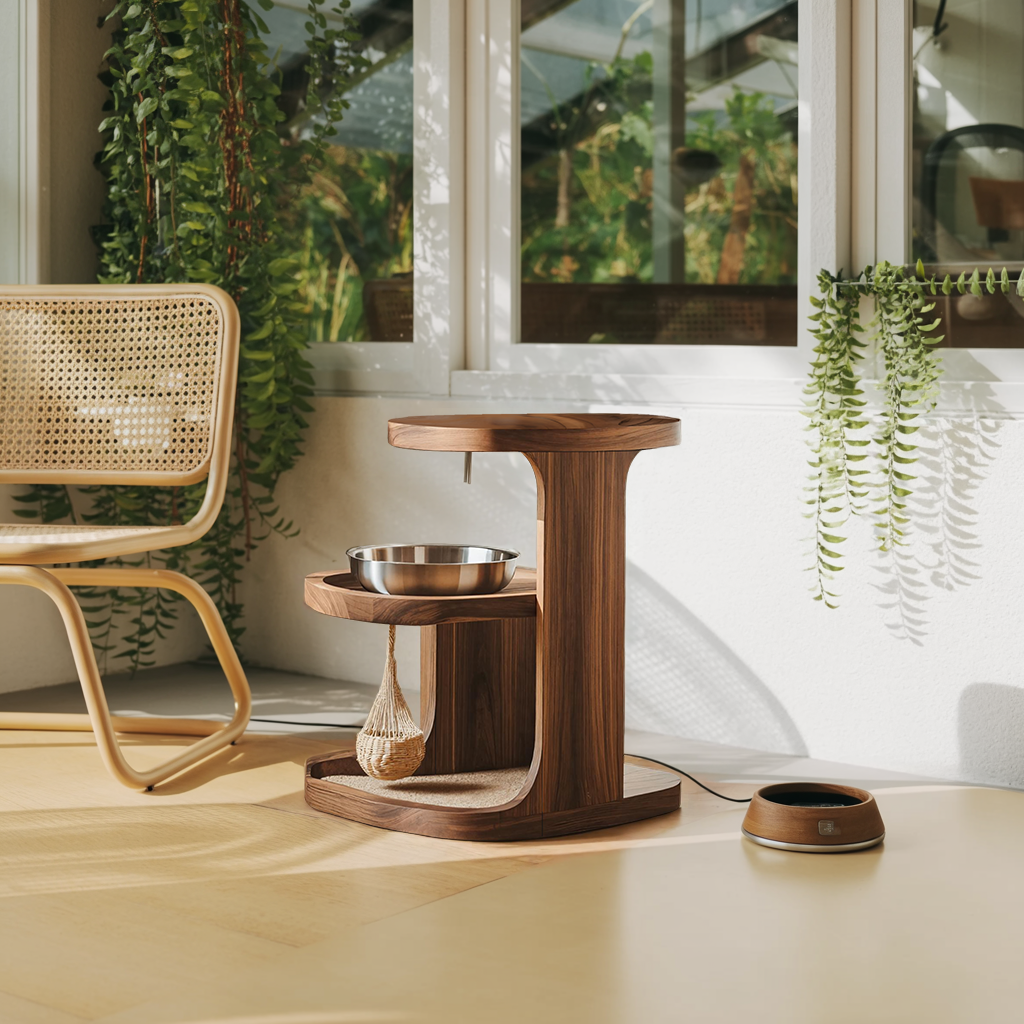 Handmade Pet Food Stand With Wooden Dog Bowl