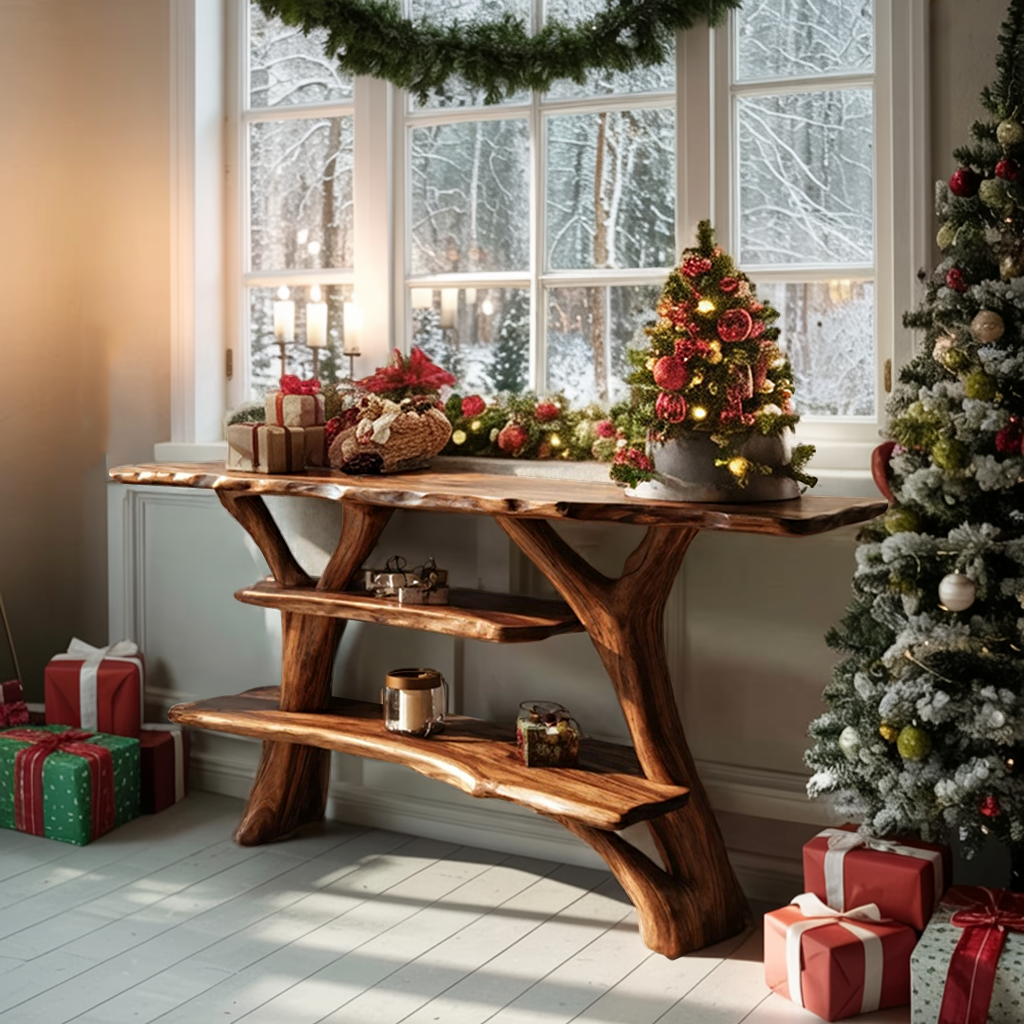 Farmhouse Solid Wood Console Table For Seasonal Christmas Entryway Design