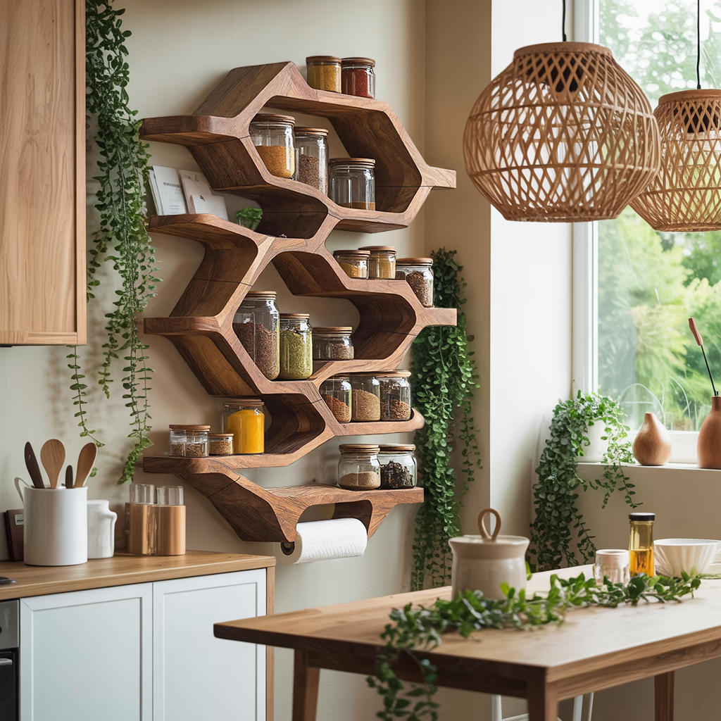 Handcrafted Wooden Rack For Kitchen Spice Organization