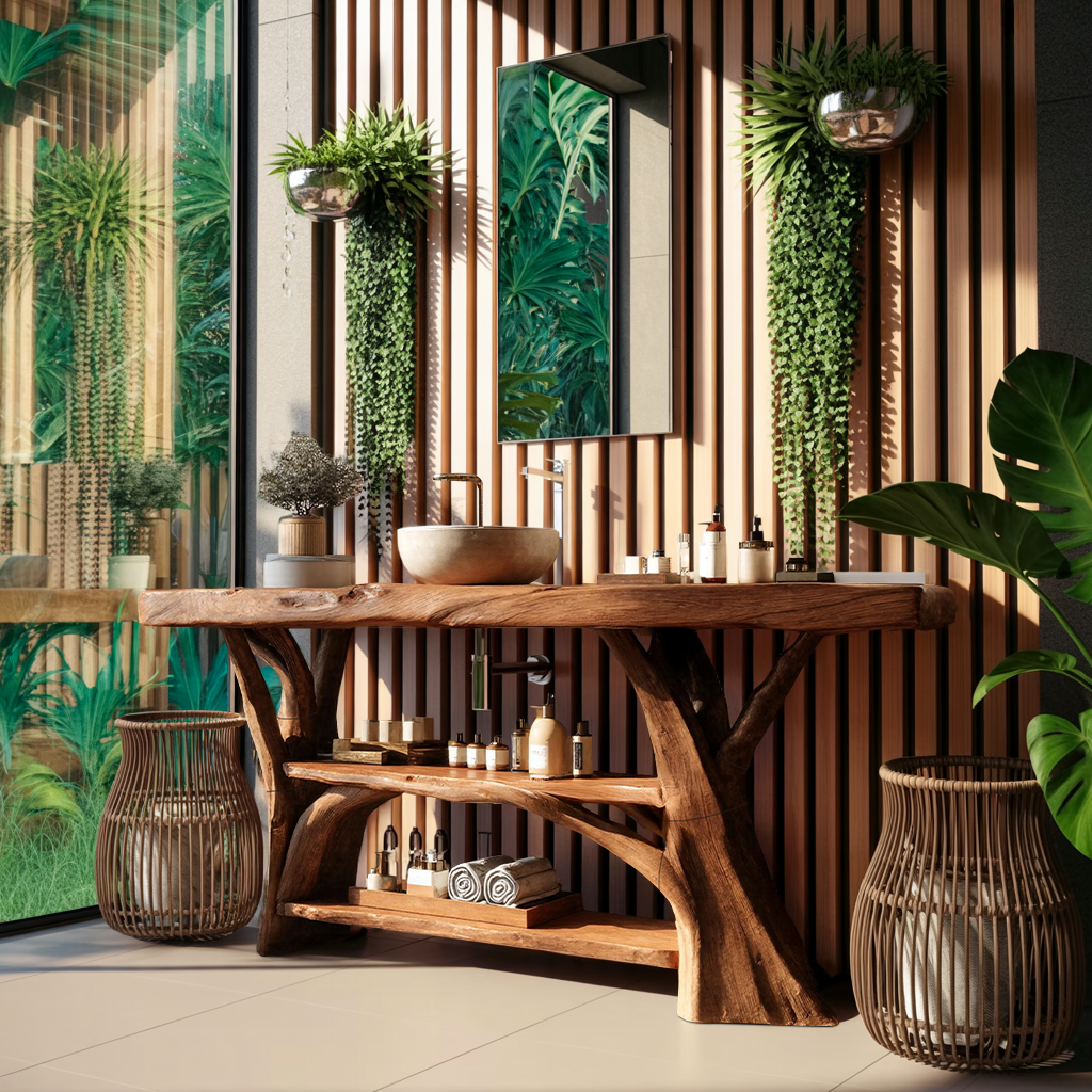 Handcrafted Wooden Live Edge Bathroom Vanity For Bathroom Furniture Decor