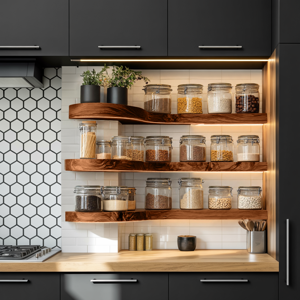 Mid Century Handmade Spice Storage For Kitchen Wall