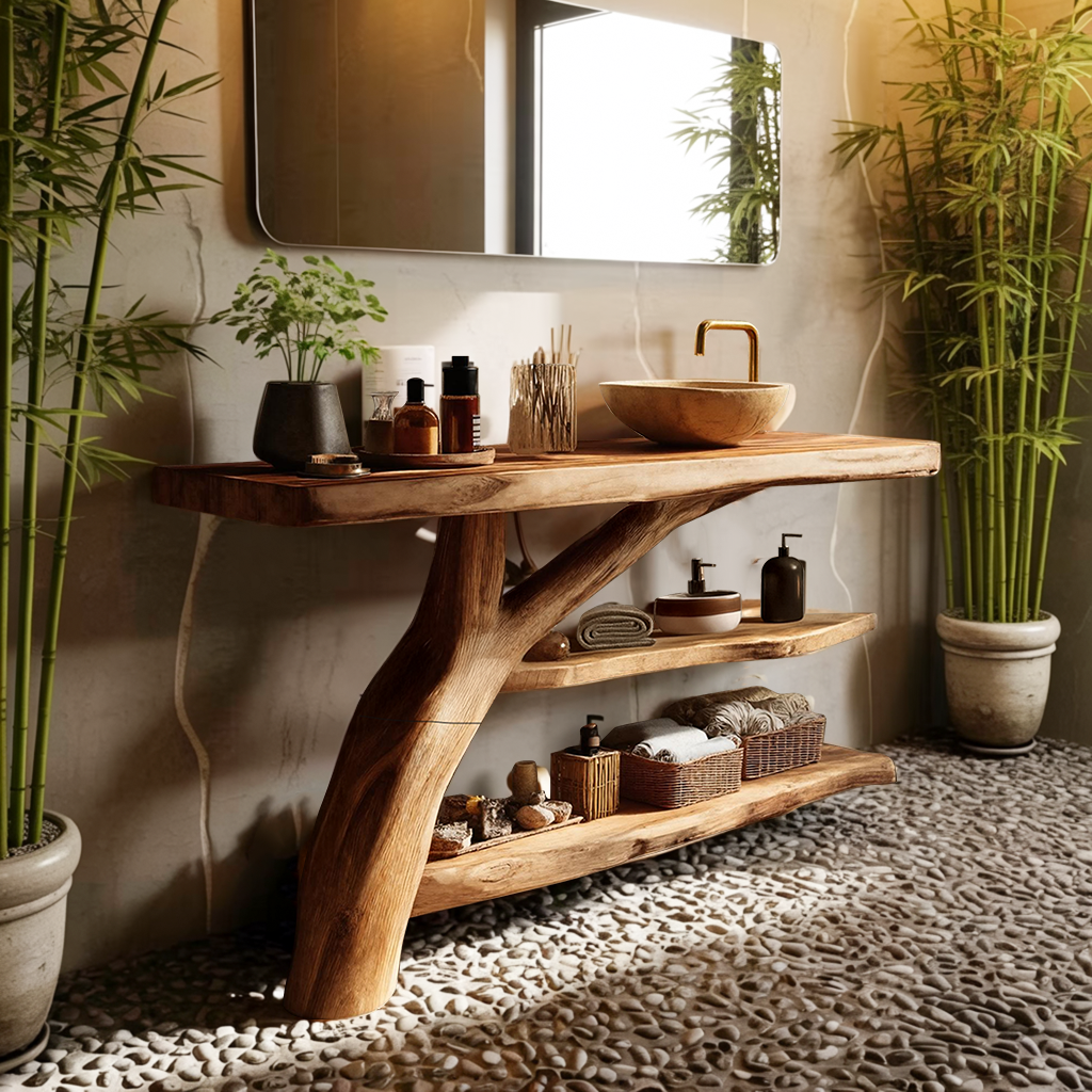 Handcrafted Live Edge Tree Trunk Vanity For Modern Bathroom Furniture Decor