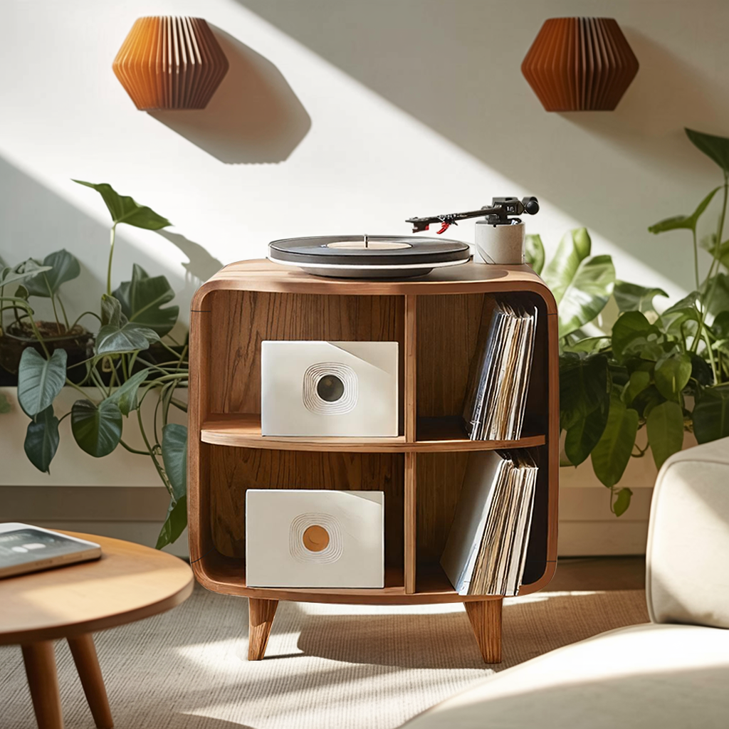 Mid Century Record Stand With Storage For Livingroom