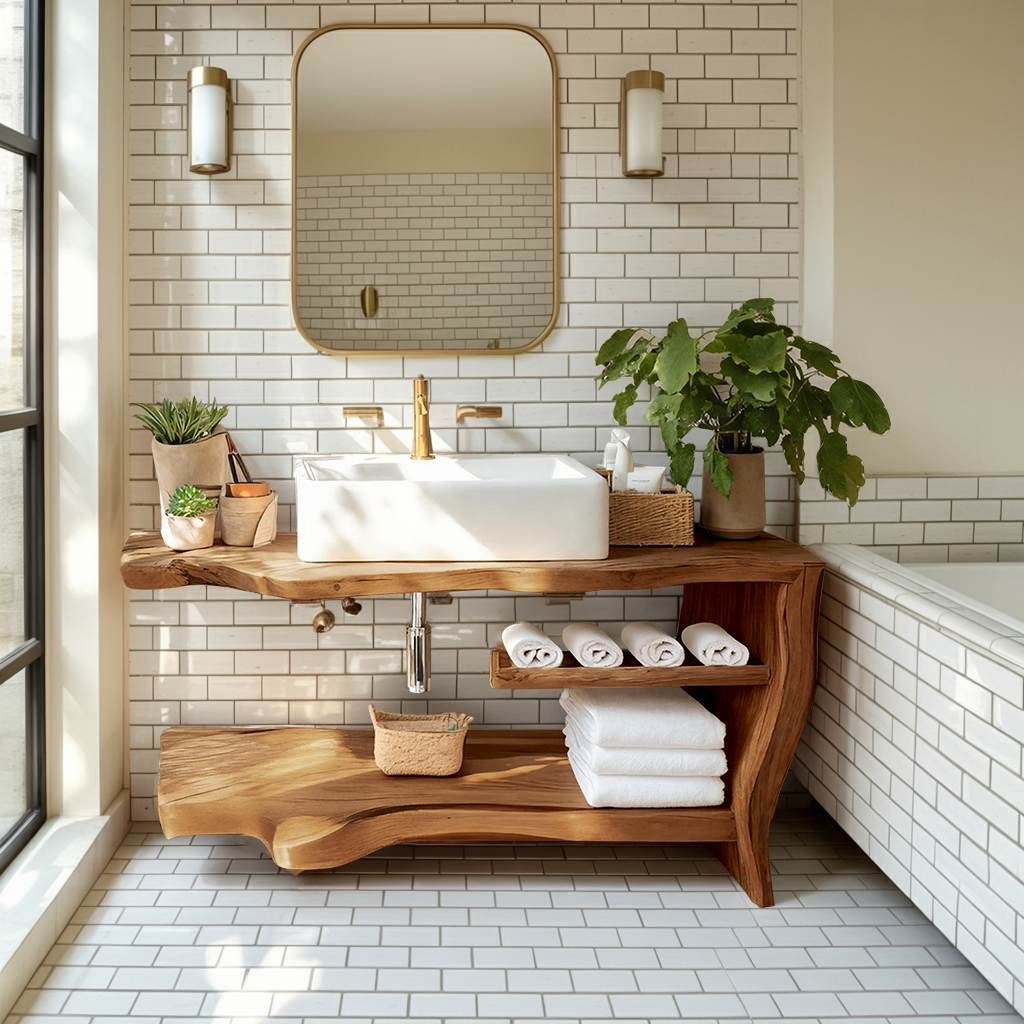 Rustic Wooden Vanity Space For Bathroom Use