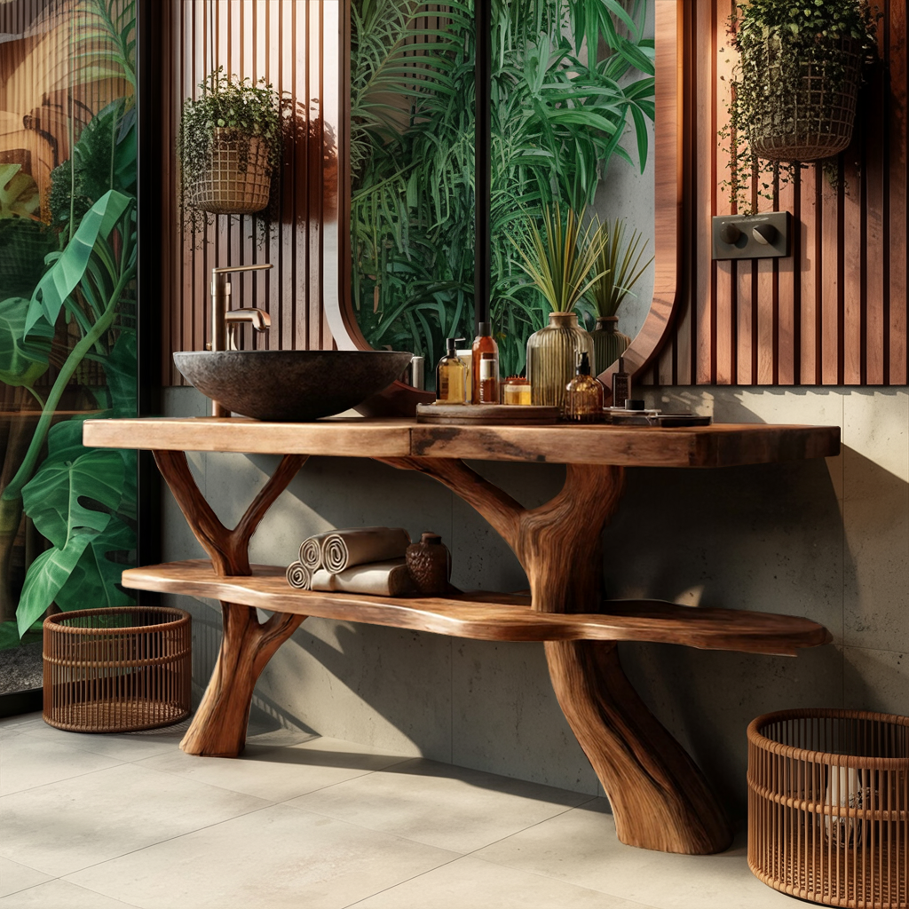 Modern Wooden Live Edge Bathroom Vanity For Elegant Bathroom Interior