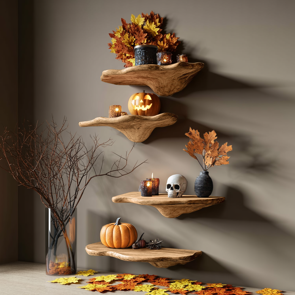 Farmhouse Solid Wood Mushroom Shelf For Halloween Entryway Style