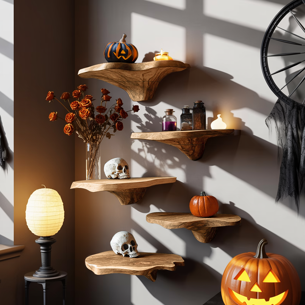 Handcrafted Wooden Mushroom Shelf Halloween Furniture Design