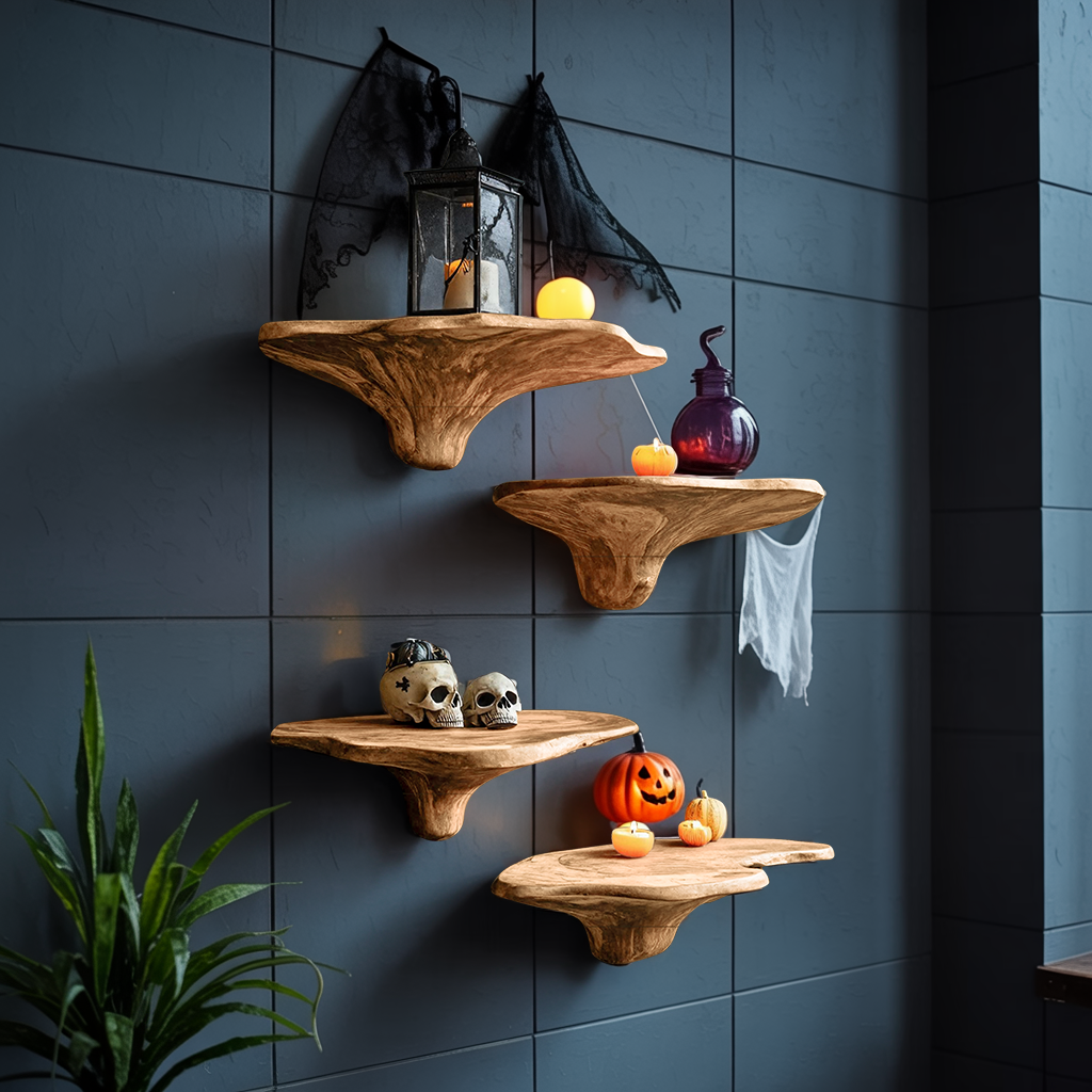Modern Wooden Mushroom Shelf Halloween Furniture Decoration