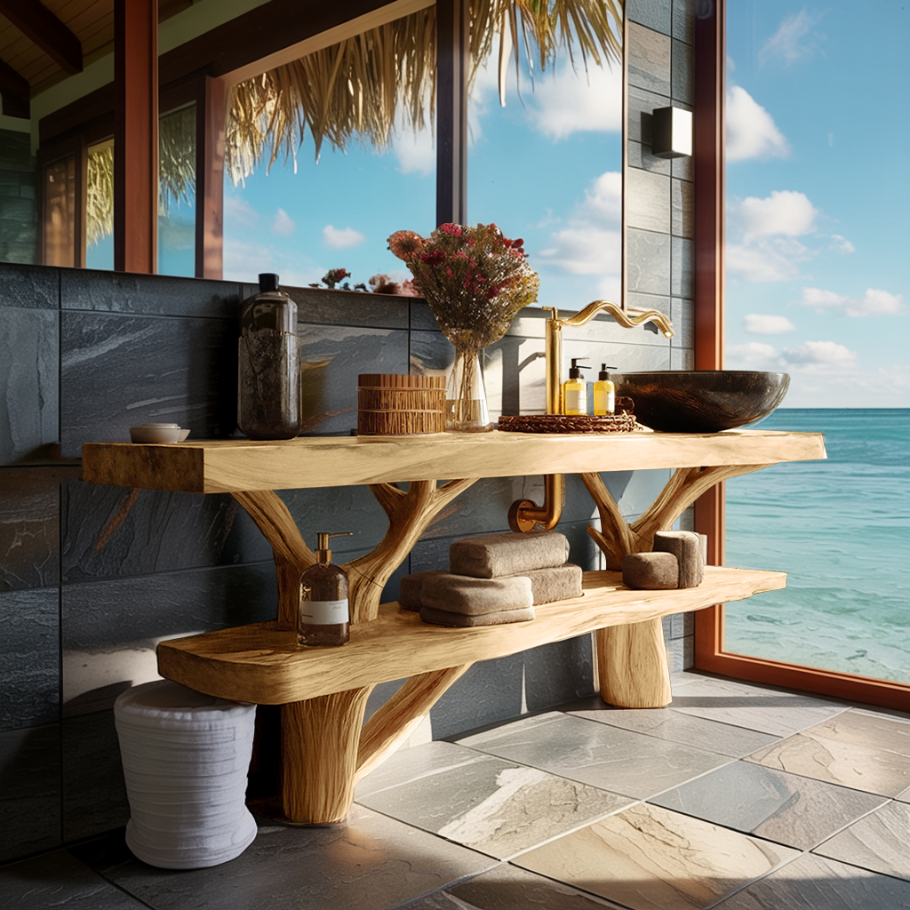 Mid Century Wooden Live Edge Bathroom Vanity For Elegant Bathroom Decor