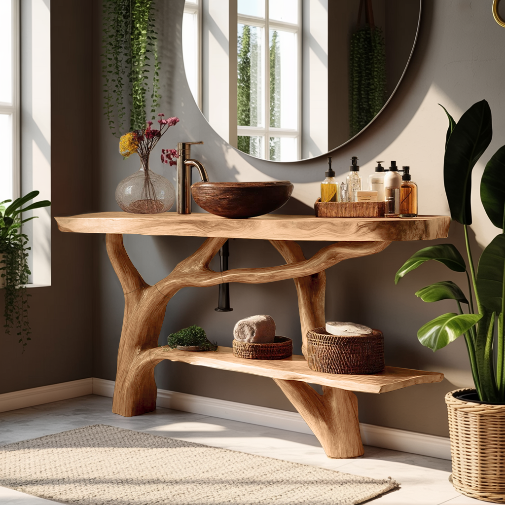 Handcrafted Wooden Live Edge Bathroom Vanity For Classic Bathroom Decor