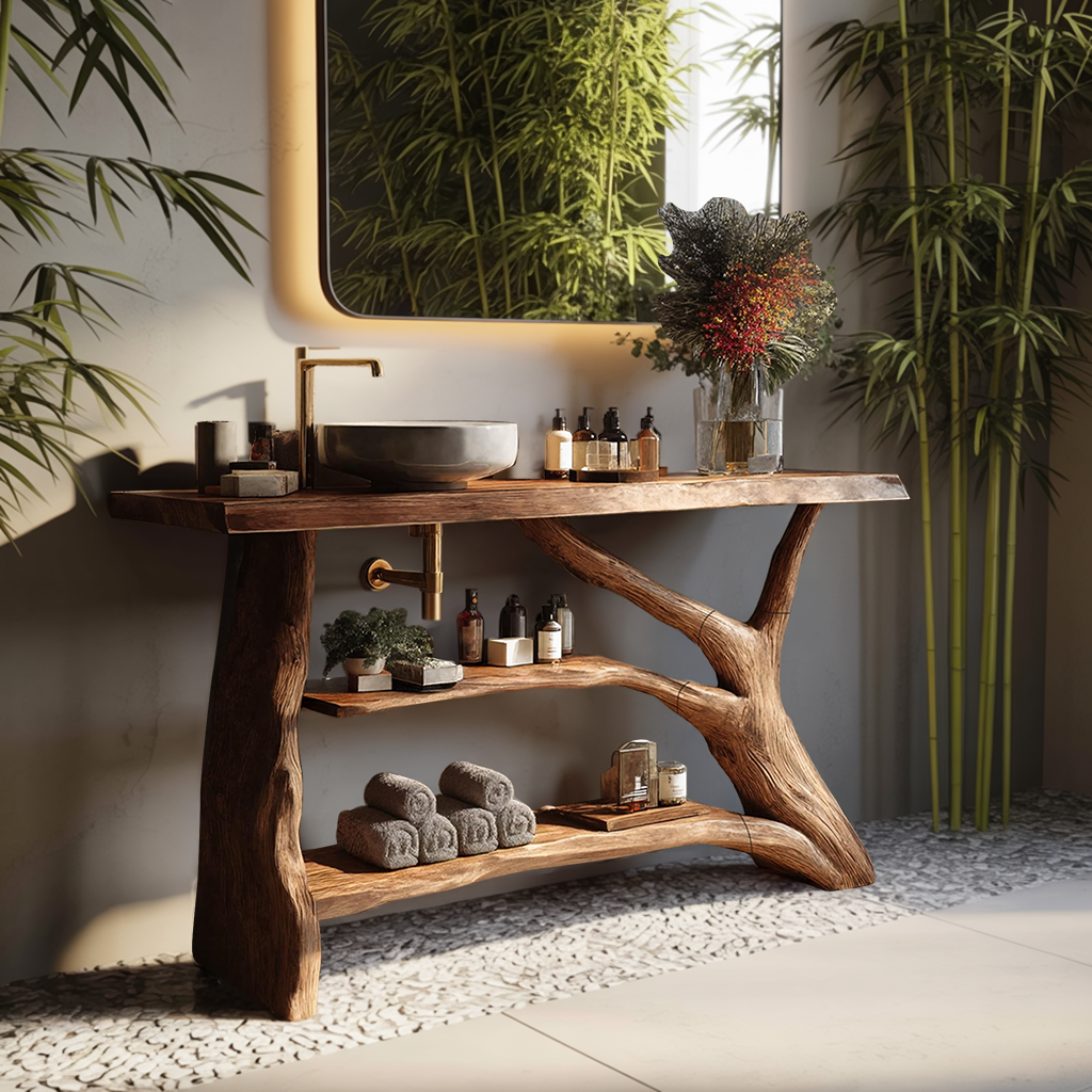 Mid Century Solid Wood Bathroom Vanity For Modern Bathroom Decor