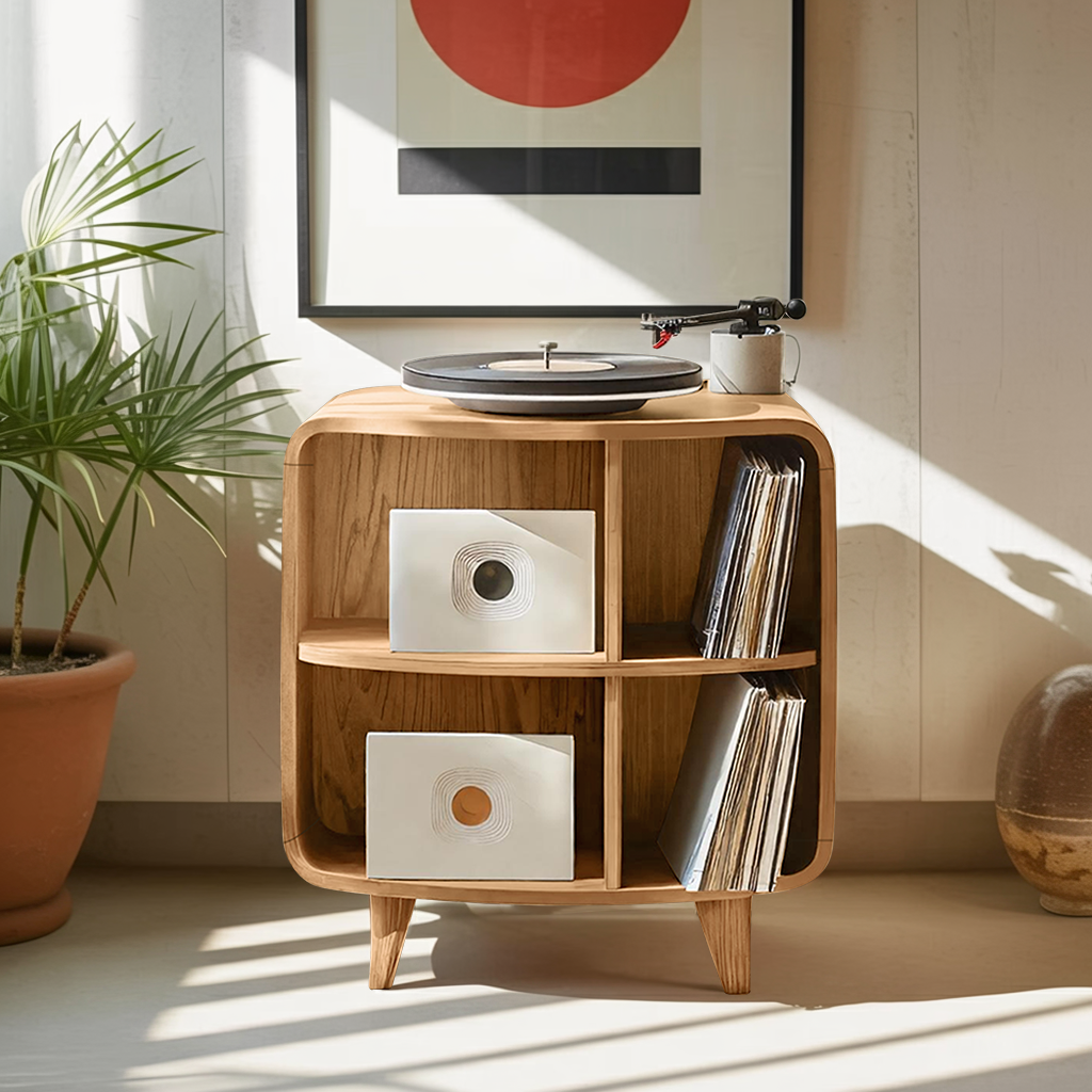Mid Century Record Stand With Storage For Livingroom