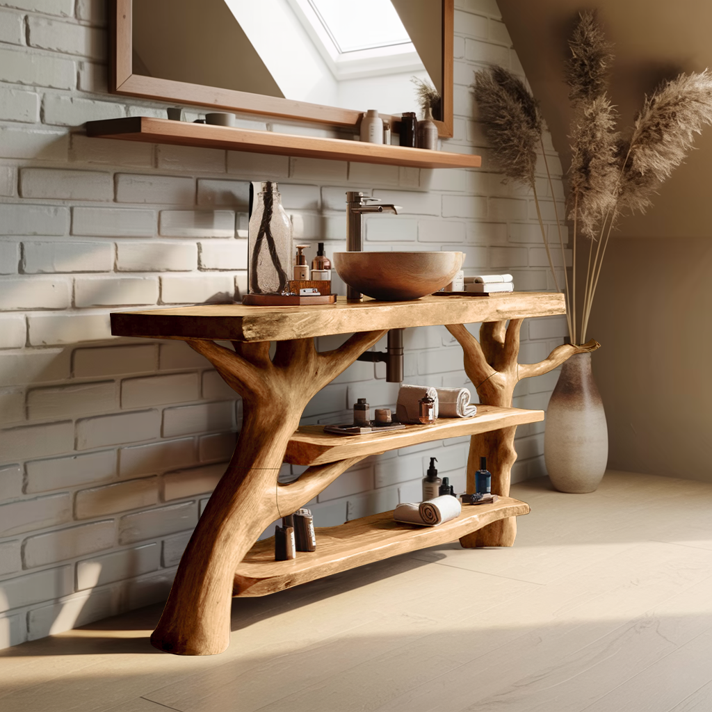 Mid Century Wooden Live Edge Bathroom Vanity For Stylish Home Furniture