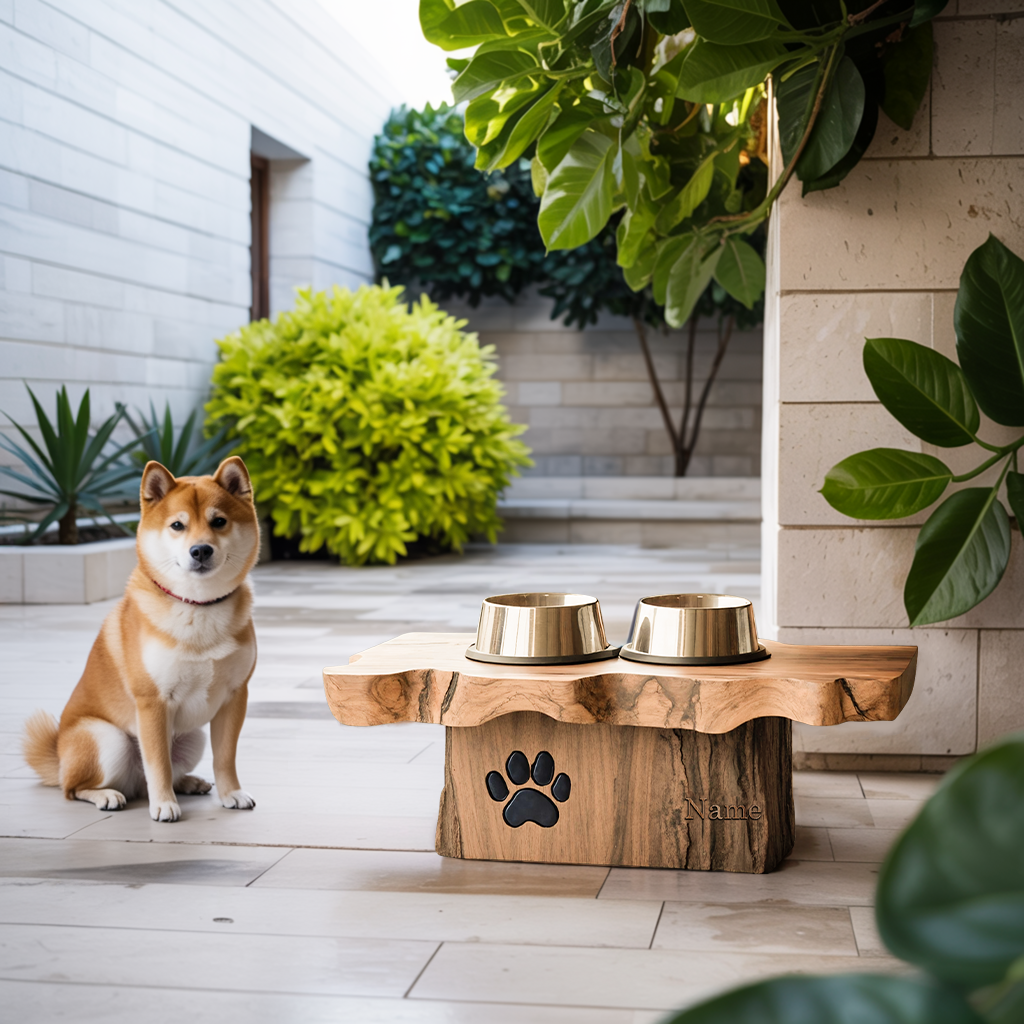 Rustic Wooden Dog Bowl Station For Modern Homes