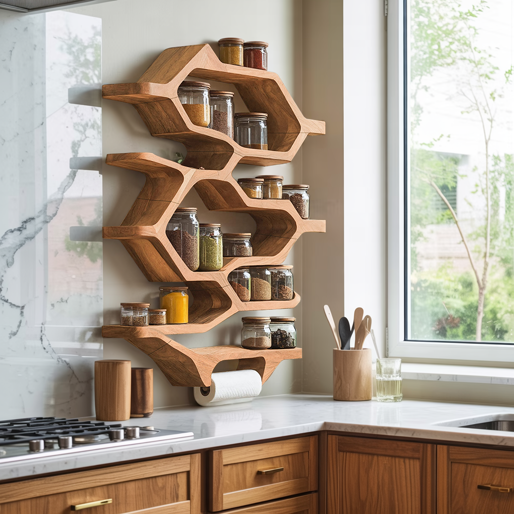 Handcrafted Wooden Rack For Kitchen Spice Organization