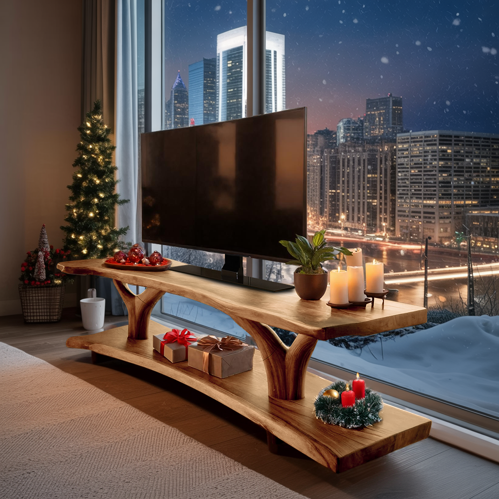 Farmhouse Live Edge Entryway TV Stand For Festive Home Style
