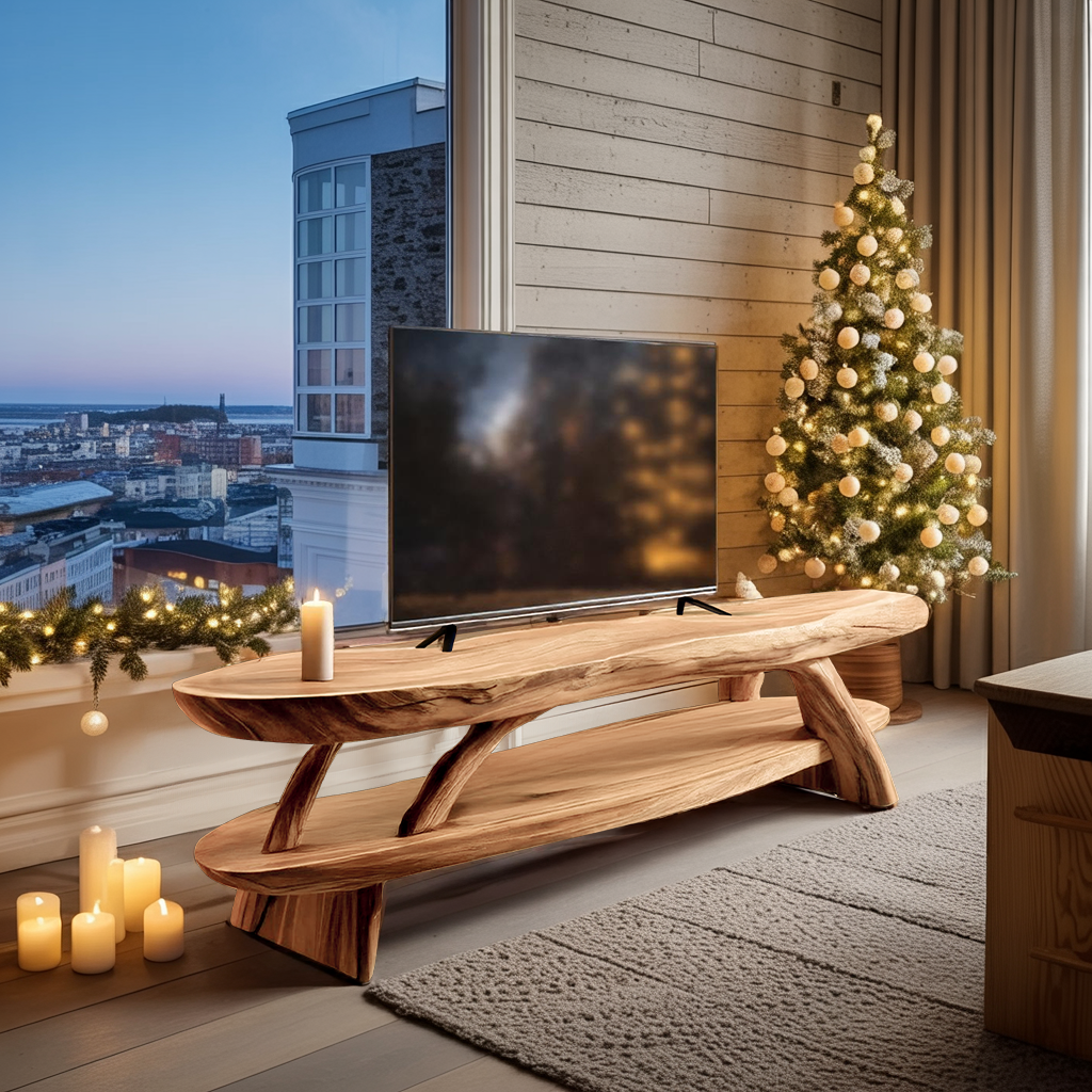 Modern Wooden Live Edge TV Console For Winter Living Room