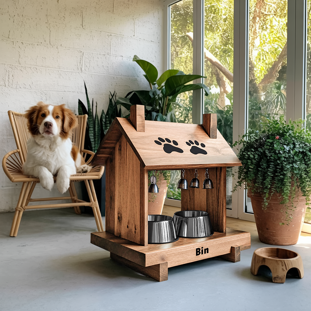 Farmhouse Style Dog Food Bowl Stand For Kitchen
