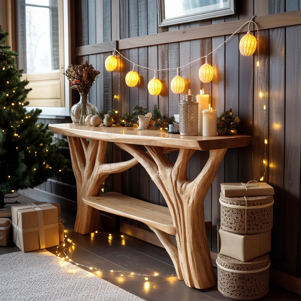 Farmhouse Live Edge Console Table For Holiday Living Room Accent