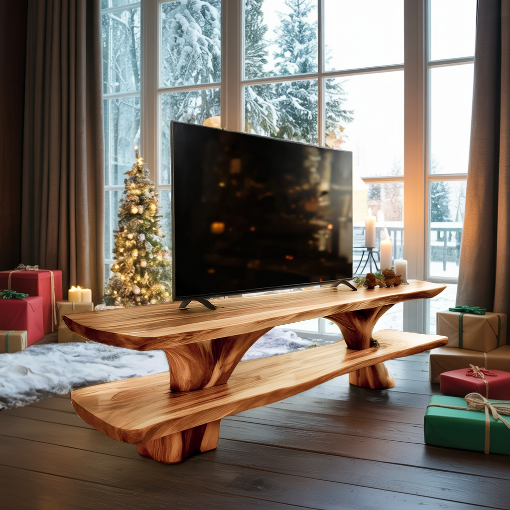 Farmhouse Wooden Live Edge TV Console For Winter Decor Style