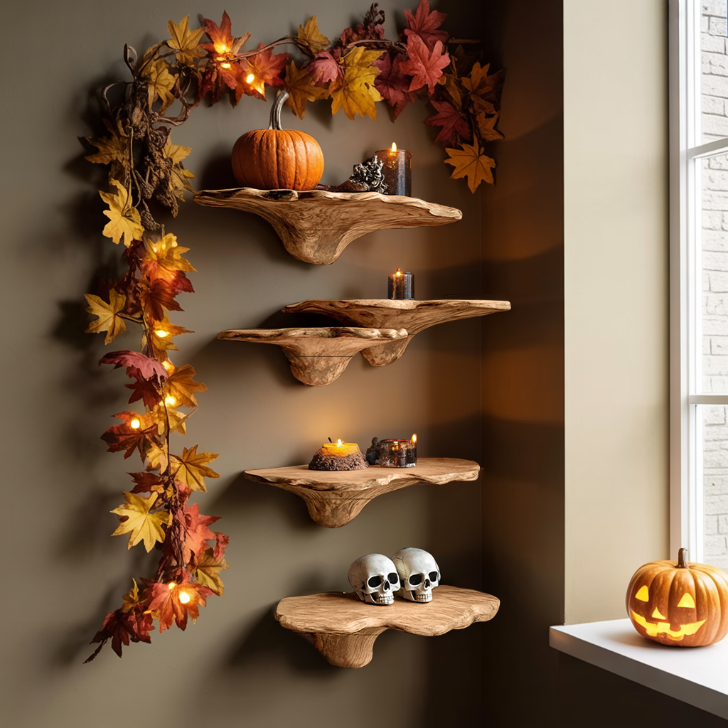 Farmhouse Live Edge Mushroom Shelf For Halloween Bedroom Decor